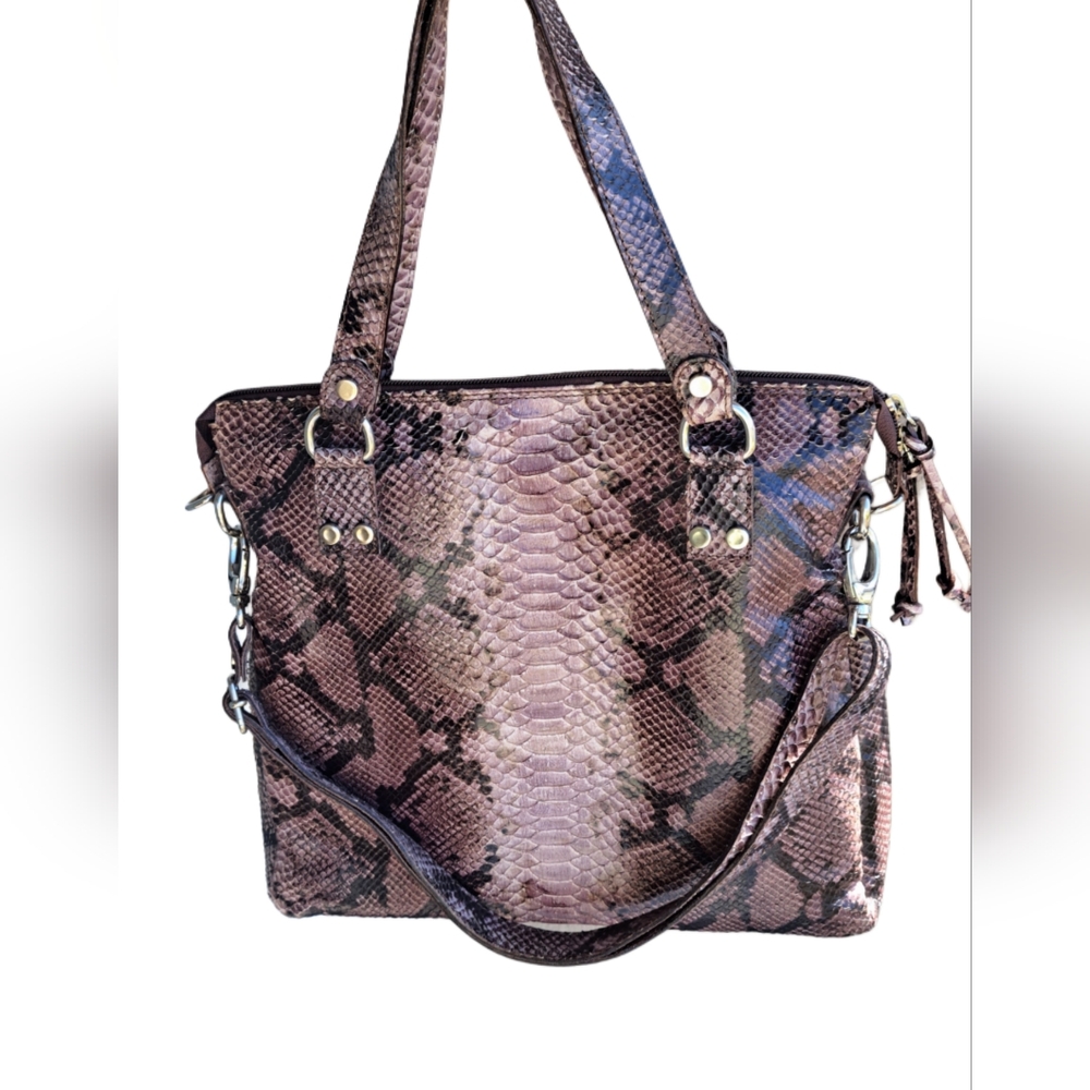 Cavalcanti Leather Python Print Bag - image 1